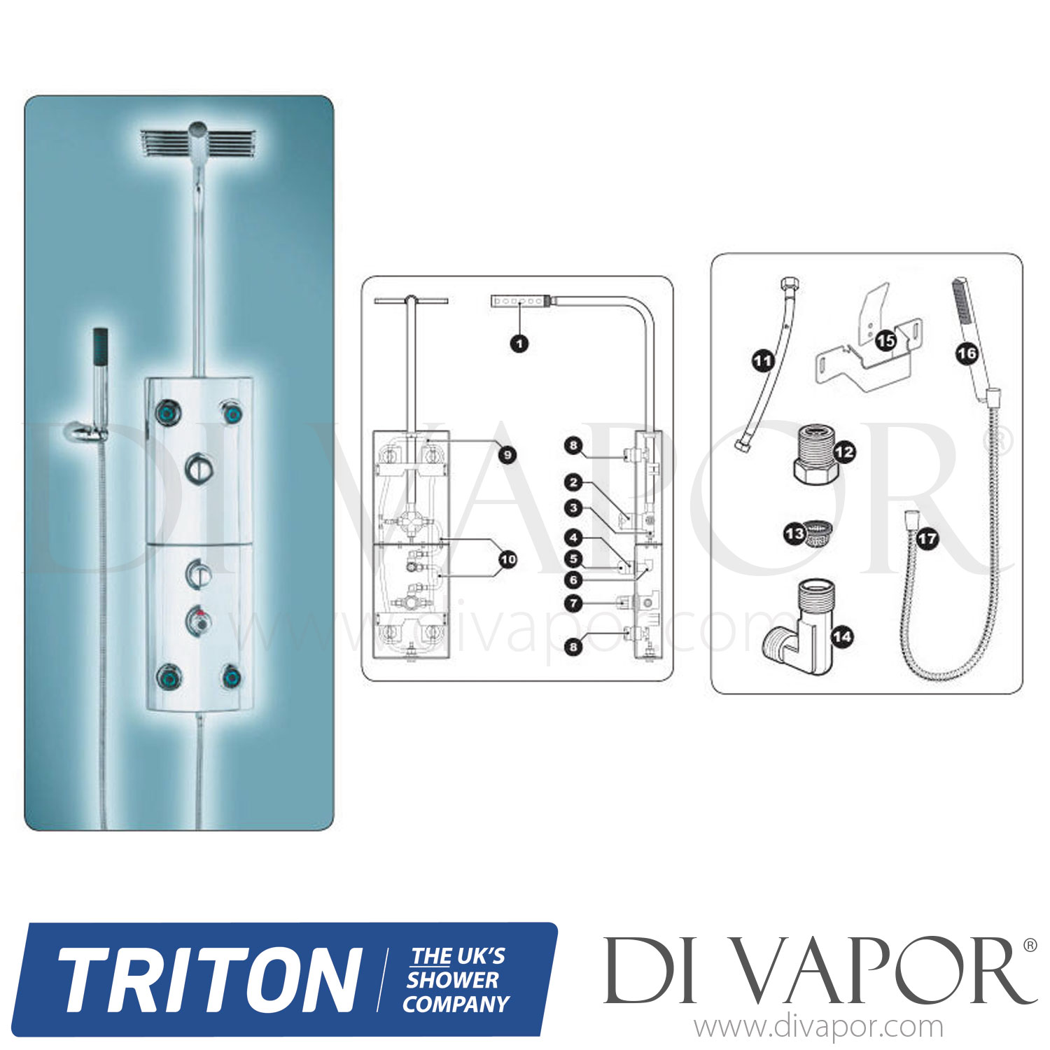 Triton Unichrome Thermostatic Shower Tower Spare Parts TR DV 695